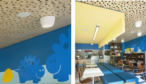ceiling panel system in cafe