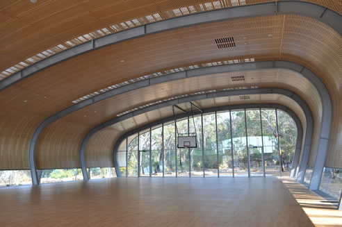 curved acoustic ceiling panels in hall