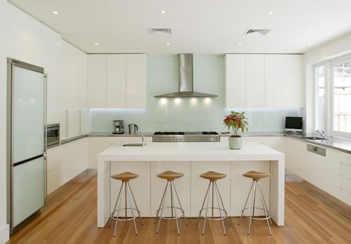 kitchen with natural and engineered stone surfaces