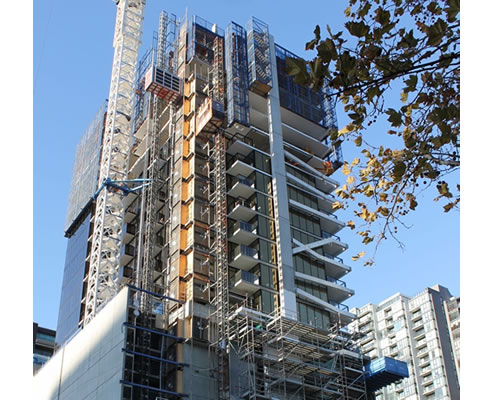alimak rack and pinion construction hoist wrap residences