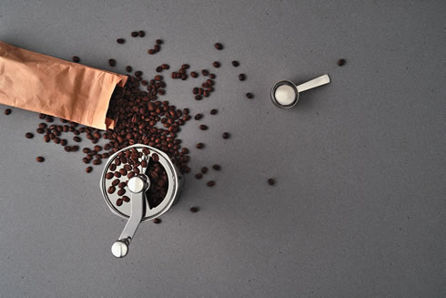 caesarstone sleek concrete benchtop coffee beans