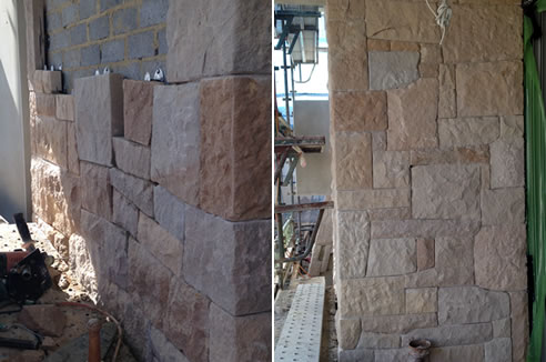 sandstone panels in random ashlar pattern