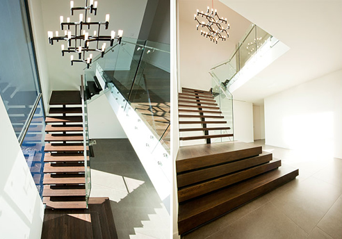 steel and oak staircase glass balustrade