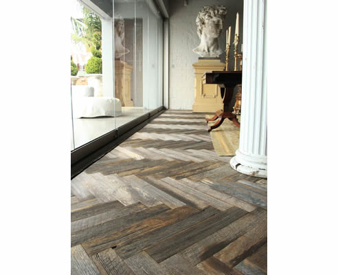 recycled timber herringbone floor