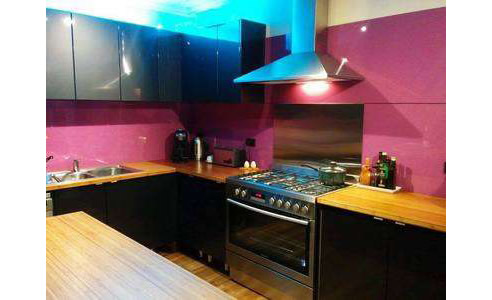 pink acrylic kitchen splashback