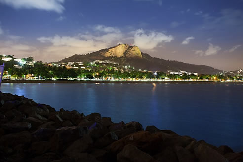 rock face lit with projected led lighting