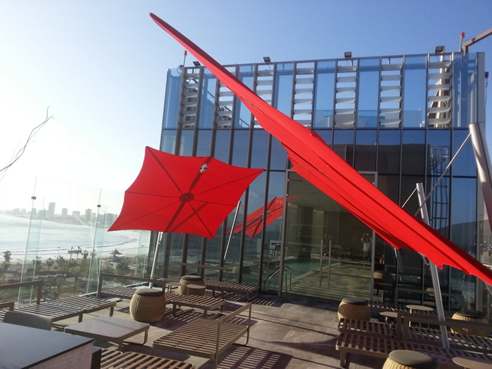 Red Spectra Cantilever Umbrellas