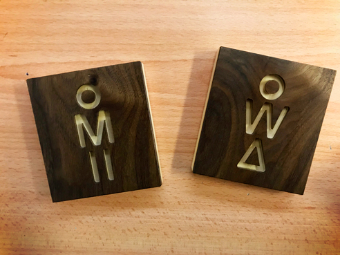 Wooden toilet signs from Architectural Signs