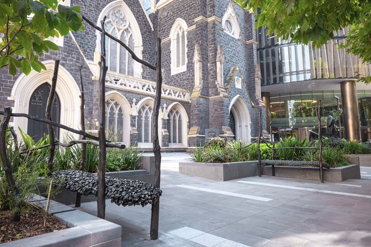 Bronze Sculptures at the Wesley Place Church Forecourt in Melbourne by Axolotl