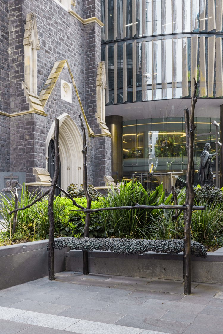 Bronze Sculptures at the Wesley Place Church Forecourt in Melbourne by Axolotl