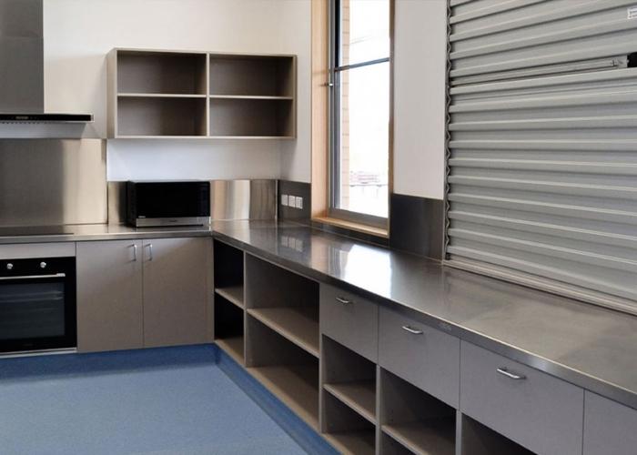 Stainless Steel Accessible Drinking Trough, Benching, and Sinks for Victorian Primary School by Britex