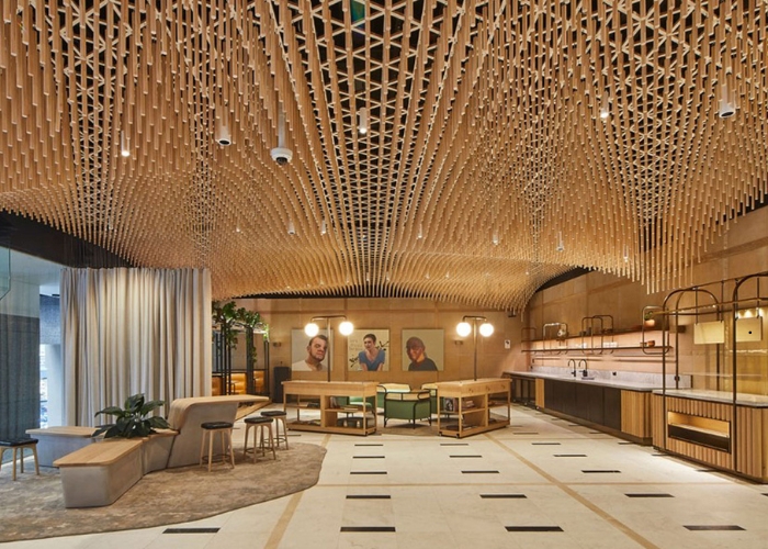 Custom Routed Acoustic Plywood Ceiling Panels by Keystone Linings