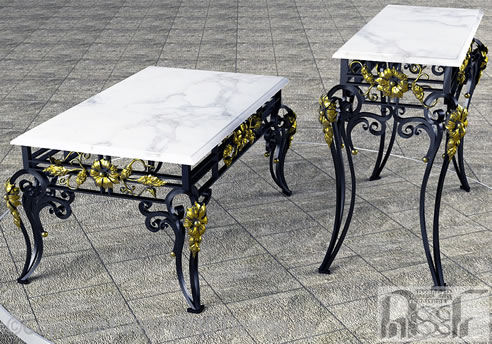 hand crafted metal and marble coffee tables