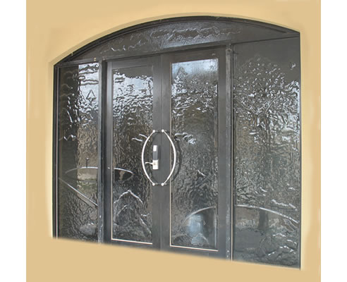 slumped glass entry door