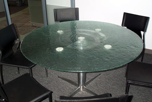 slumped glass round table