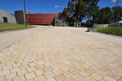 stone pavers with raised edge treatment