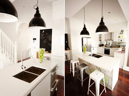 kitchen with caesarstone classico ocean foam benchtops