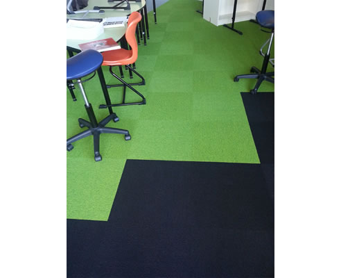 school green carpet tiled flooring