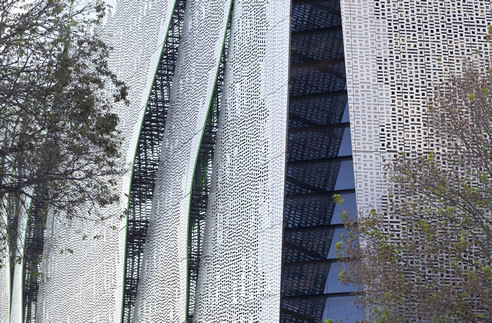 anodised aluminium screens perforated with binary code