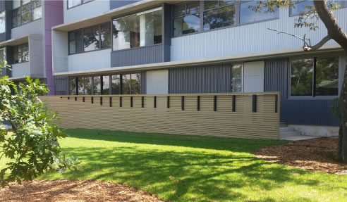 apartment facade composite wood cladding