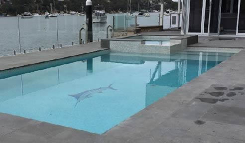 pool with mosaic tile marlin pattern
