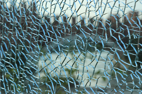 safety film holding broken glass together