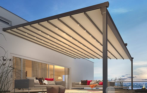 Pergotex II retractable textile patio roof