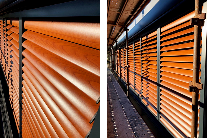 Woodgrain Aluminium Plantation Shutters from Rollashield