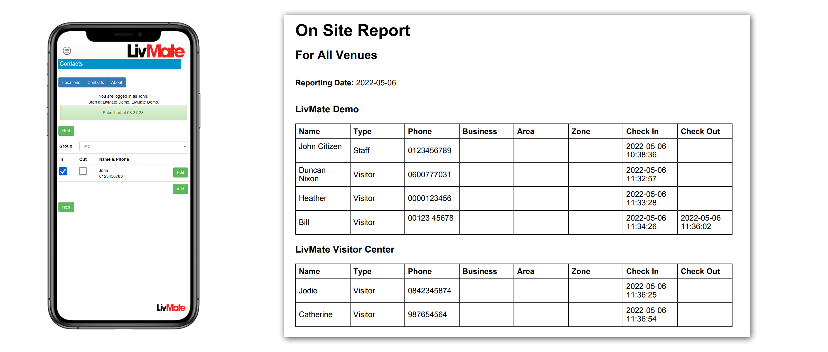 On-Site Staff Management Timesheet by LivMate