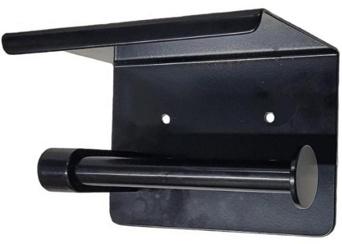 Single Toilet Roll Holder with Shelf-Black by Star Washroom