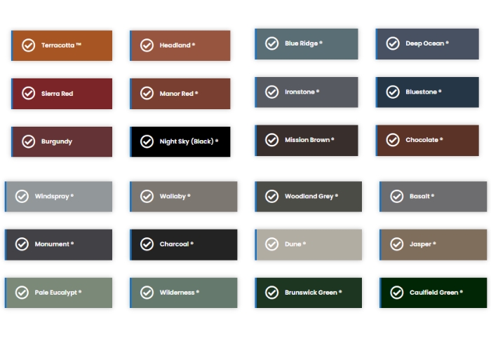 Dulux Accredited Roof Paint Colour Chart from Duravex Roofing