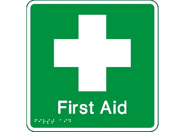 UV Stable Braille First Aid Sign from Hillmont Braille Signs