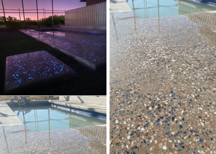 Recycled Glass and PolyGlow in Pool Surround from Schneppa Glass