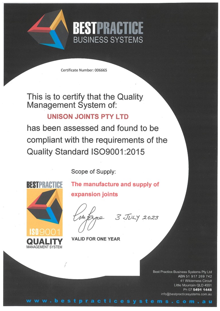 Unison Joints ISO Certification Completed for 2023