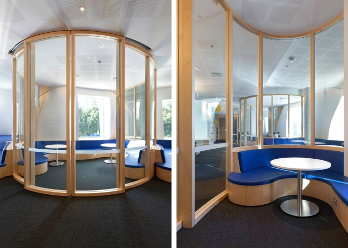 Study Pods with Laminated Curved Glass by Bent & Curved Glass