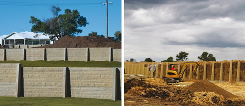 textured concrete sleeper retaining walls