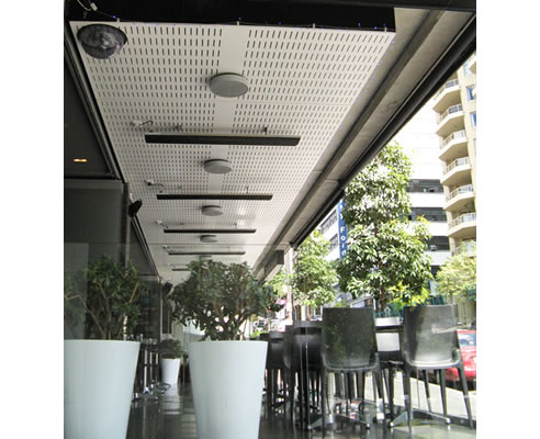 acoustic panels under cafe awning
