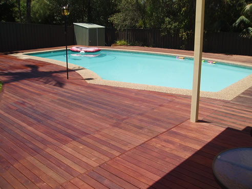 hardwood decking around pool