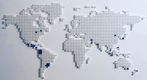 machined acetal dots world map