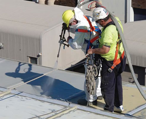 basf applying spray-application waterproofing membrane