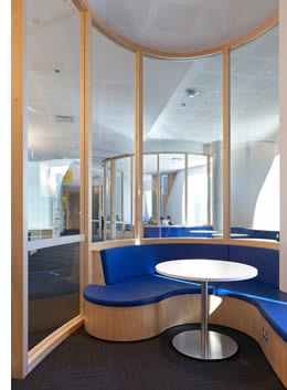 curved glass meeting room pod
