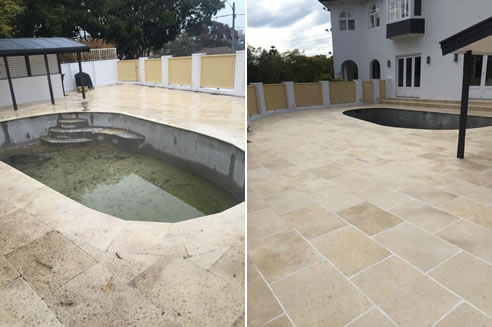 travertine pavers before and after cleaning
