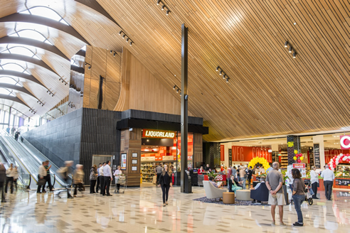 curved timber slat ceiling