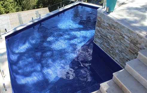 blue swimming pool mosaic tiles