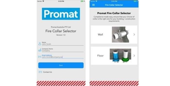 Fire Collar Selector App by Promat