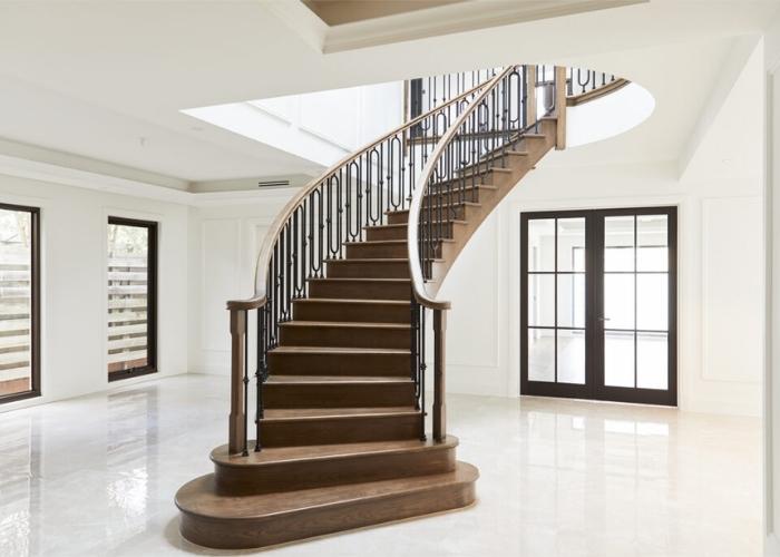 Classic American Oak Timber Stairs and Black Steel Balusters by S&A Stairs