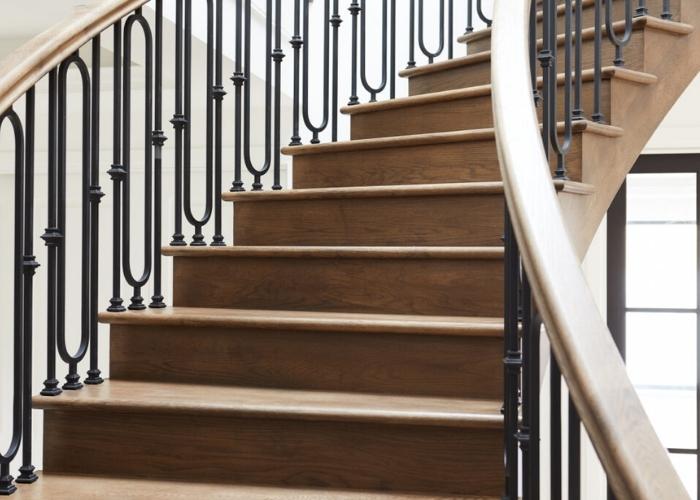 Classic American Oak Timber Stairs and Black Steel Balusters by S&A Stairs