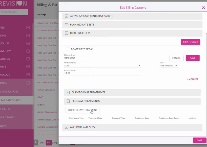 How to Add Fee Leave Treatments for Home Care Package Billing