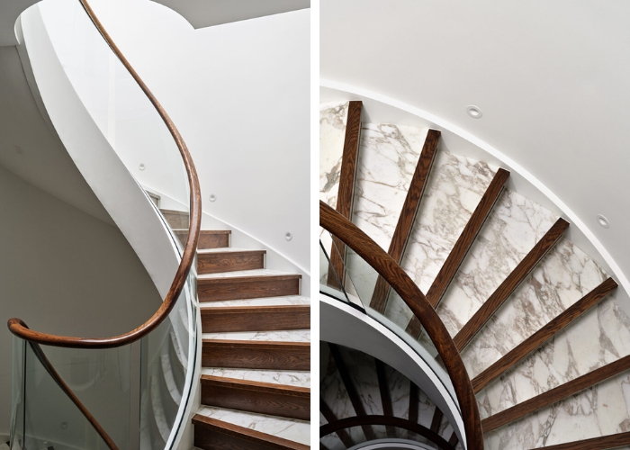 Winding Stairs with Curved Glass Balustrade by S&A Stairs