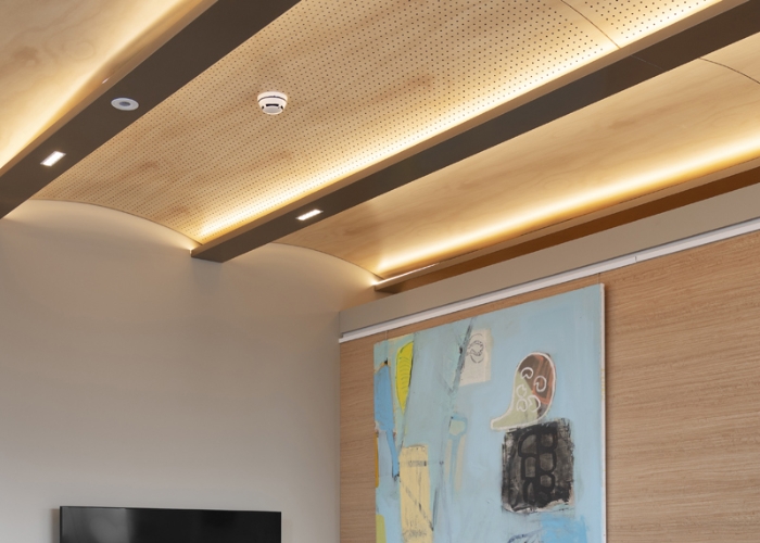 Curved Perforated Ceiling Feature by Supawood